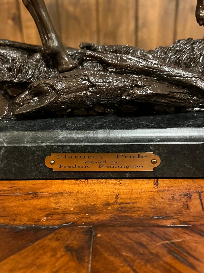 12 Point Buck Bronze Sculpture On Marble Base "Natures Pride" Frederic Remington