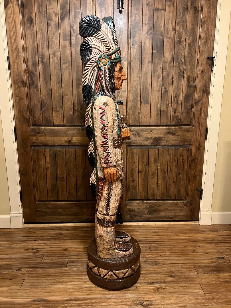Vintage Ralph Gallagher Signature Series 6 ft Cigar Store Indian carved wooden statue