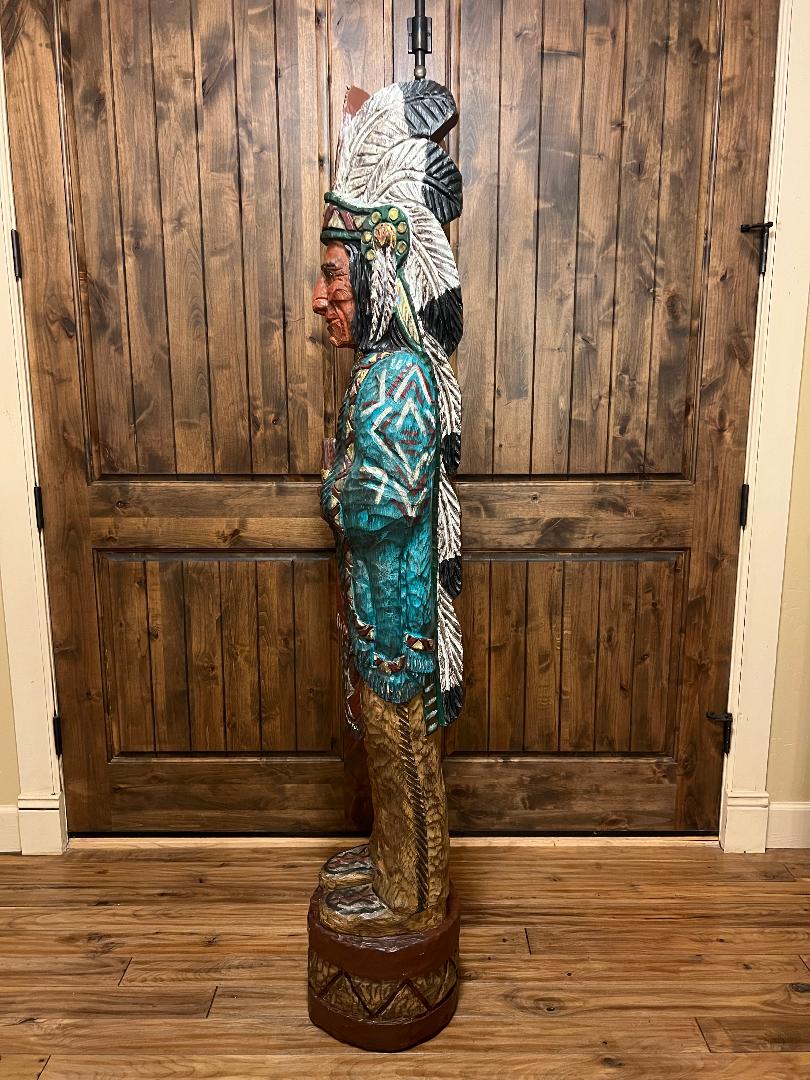 Vintage Ralph Gallagher Signature Series 6 ft Cigar Store Indian carved wooden statue