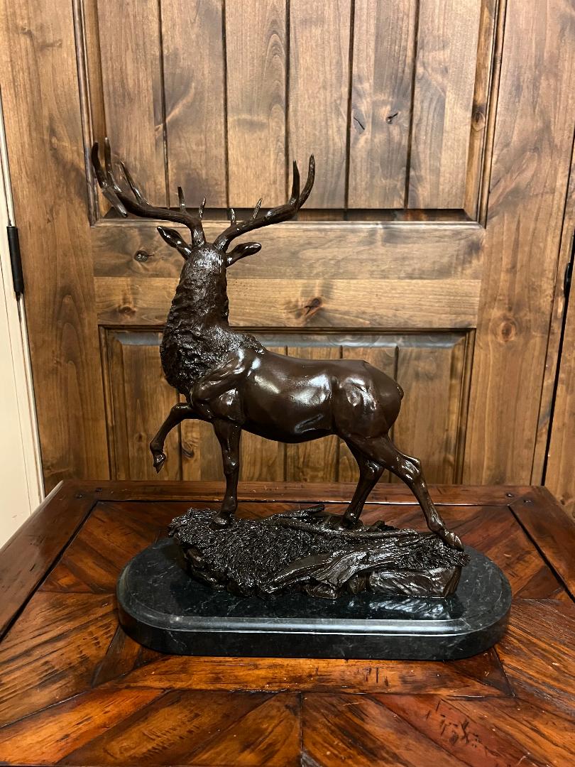 12 Point Buck Bronze Sculpture On Marble Base "Natures Pride" Frederic Remington