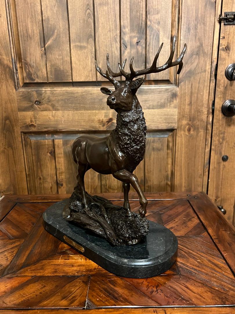 12 Point Buck Bronze Sculpture On Marble Base "Natures Pride" Frederic Remington