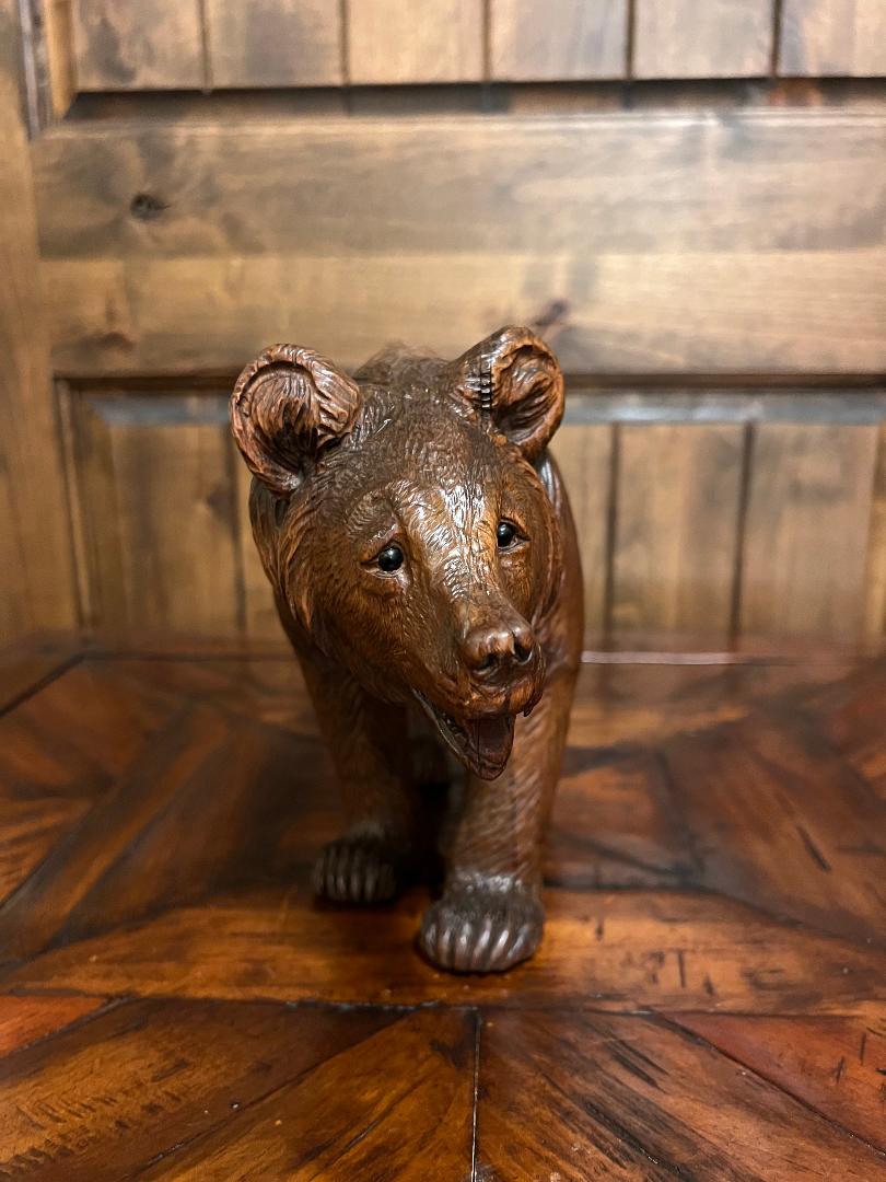 Carved Wood 19th Century Swiss Black Forest Bear Sculpture