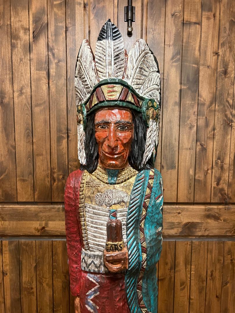Vintage Ralph Gallagher Signature Series 6 ft Cigar Store Indian carved wooden statue