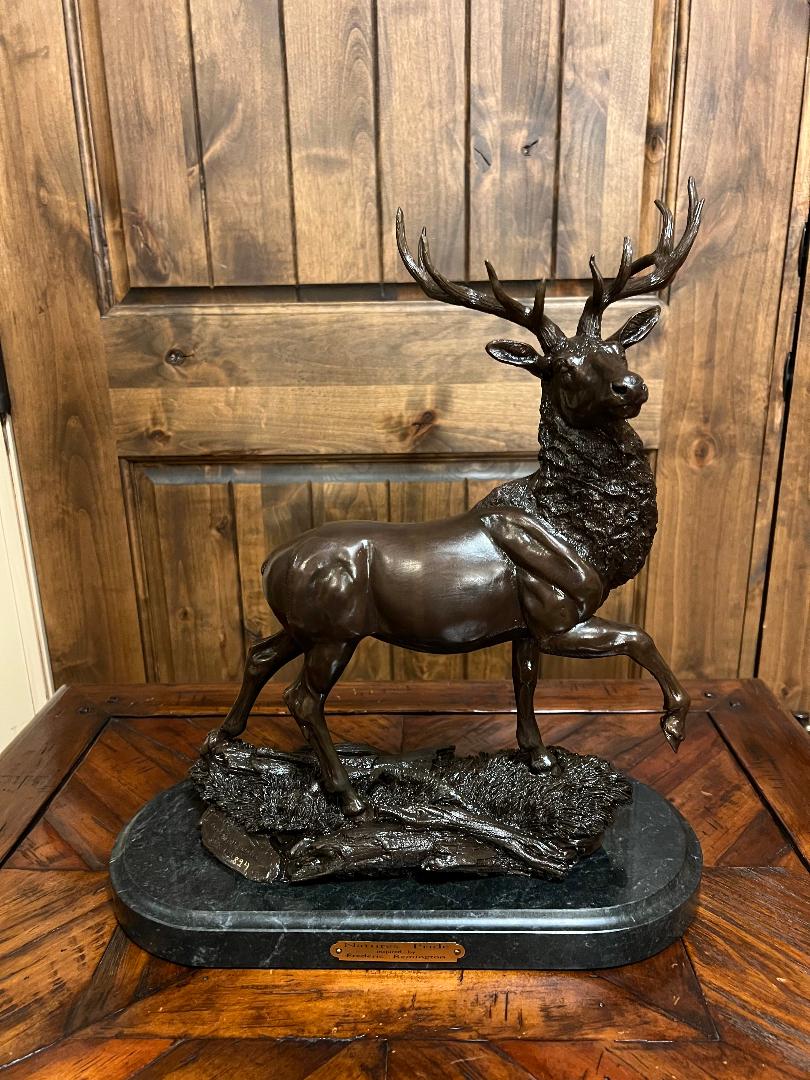 12 Point Buck Bronze Sculpture On Marble Base "Natures Pride" Frederic Remington