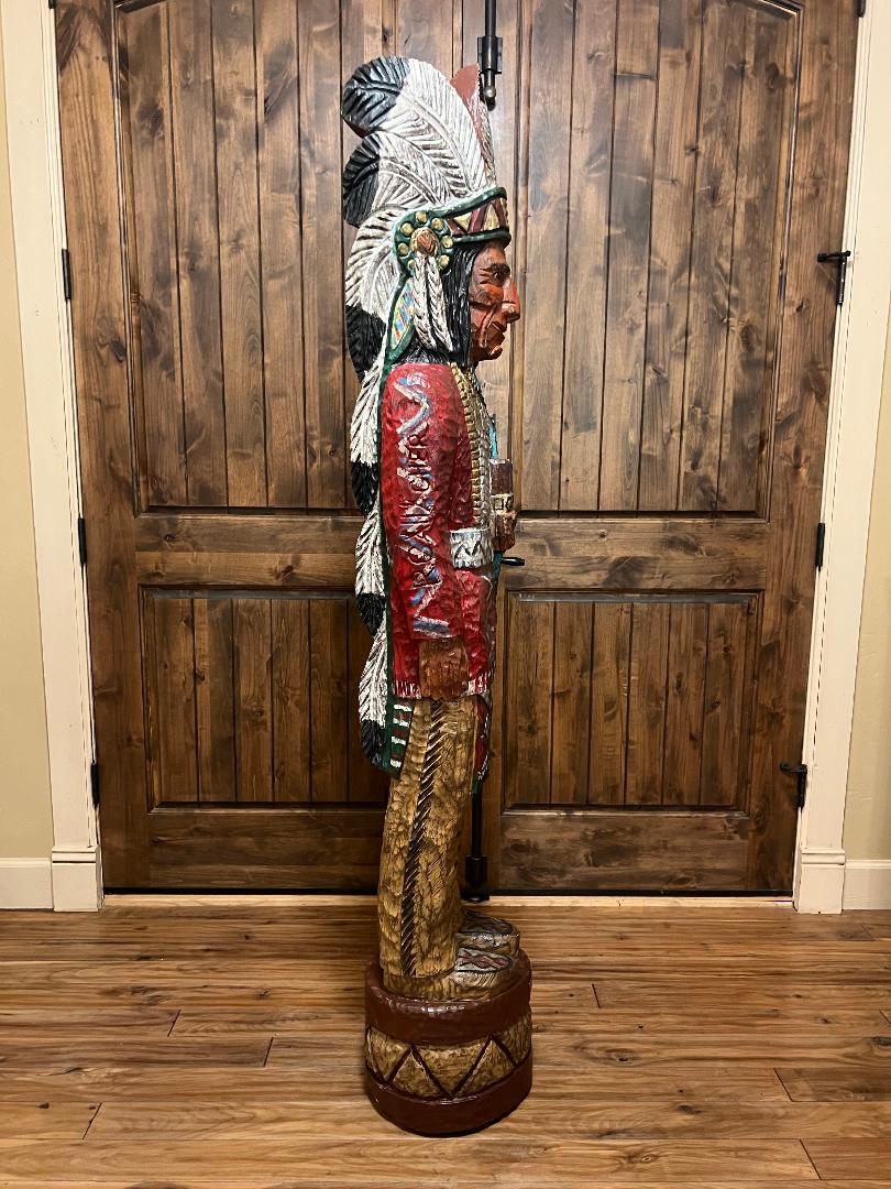Vintage Ralph Gallagher Signature Series 6 ft Cigar Store Indian carved wooden statue