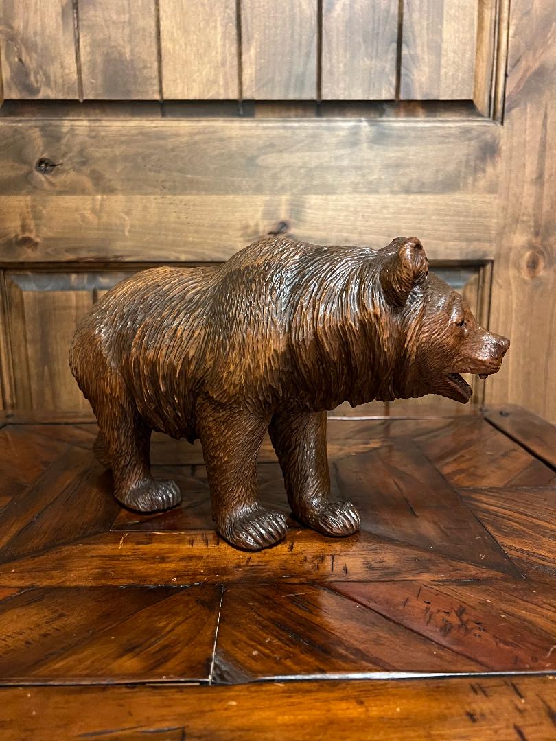 Carved Wood 19th Century Swiss Black Forest Bear Sculpture