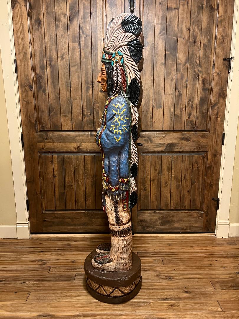 Vintage Ralph Gallagher Signature Series 6 ft Cigar Store Indian carved wooden statue