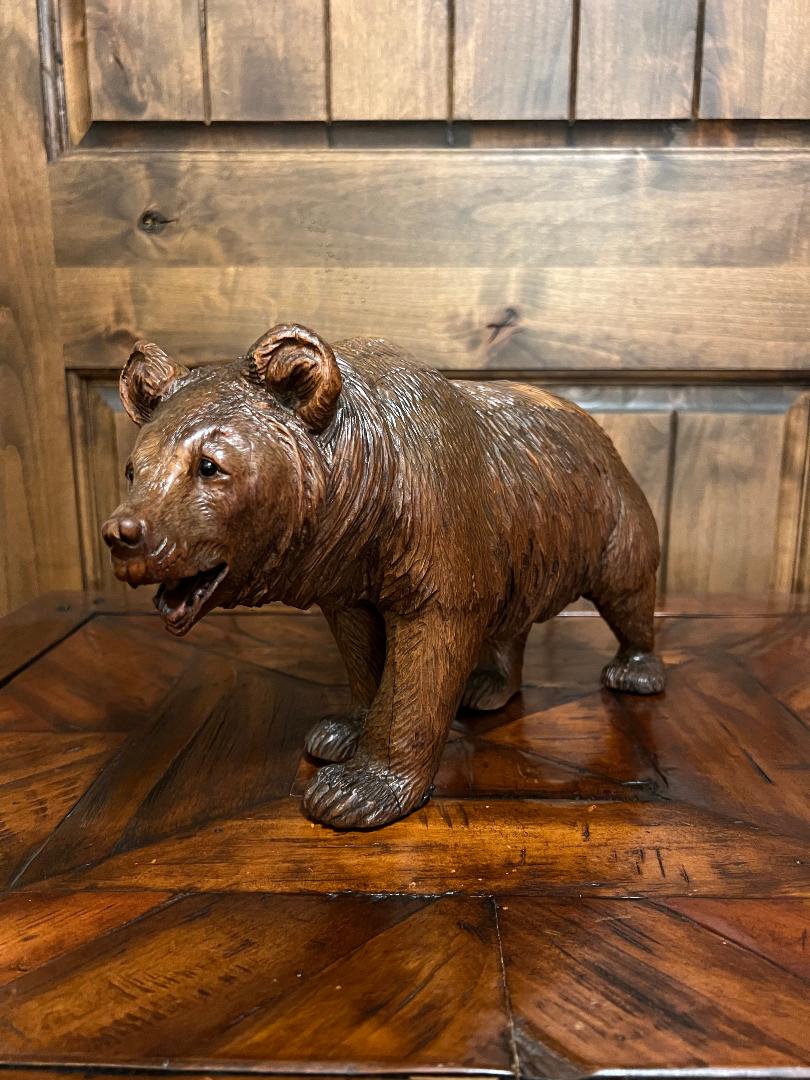 Carved Wood 19th Century Swiss Black Forest Bear Sculpture