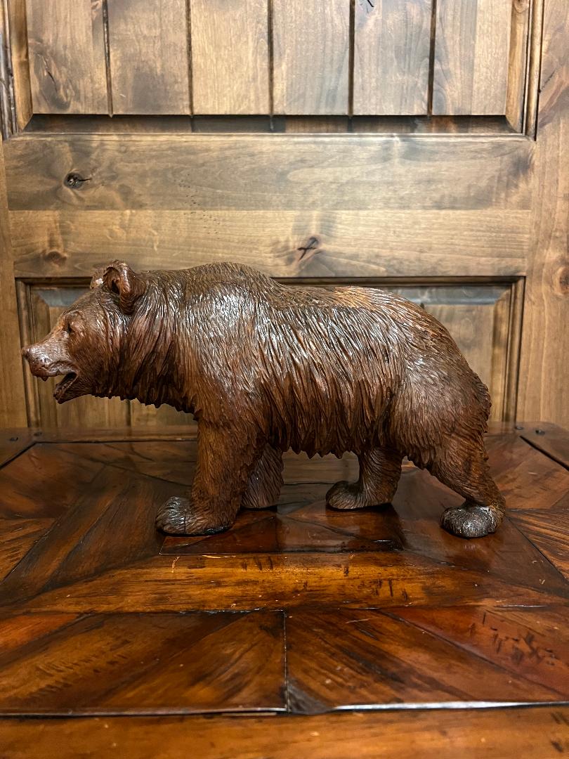 Carved Wood 19th Century Swiss Black Forest Bear Sculpture