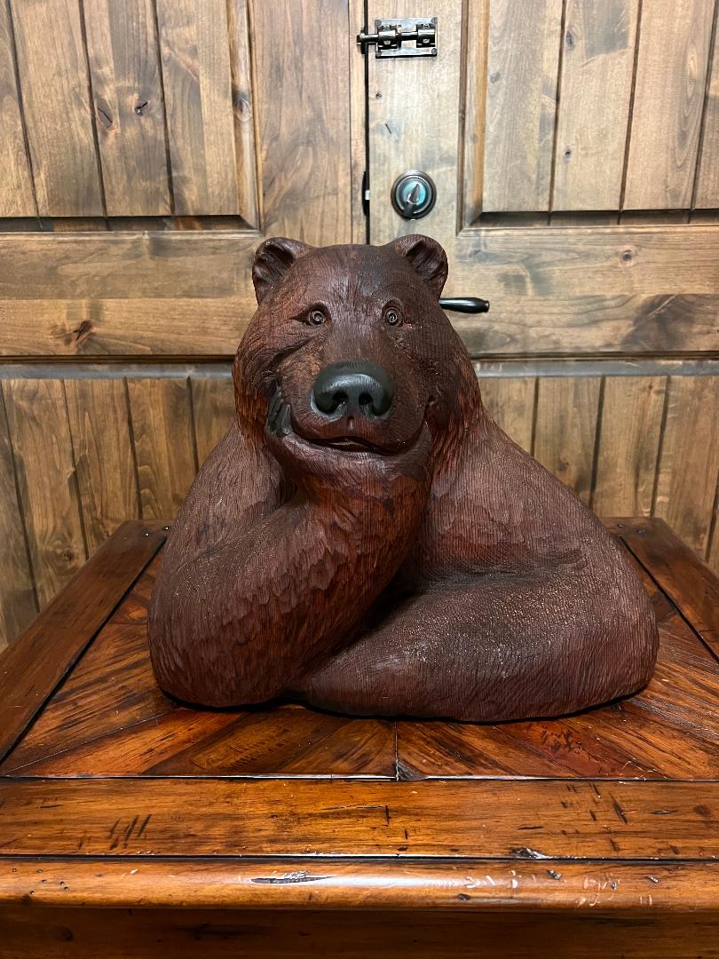 Carved Wooden Bear Bust 15" Statue By Artist R. L. Blair