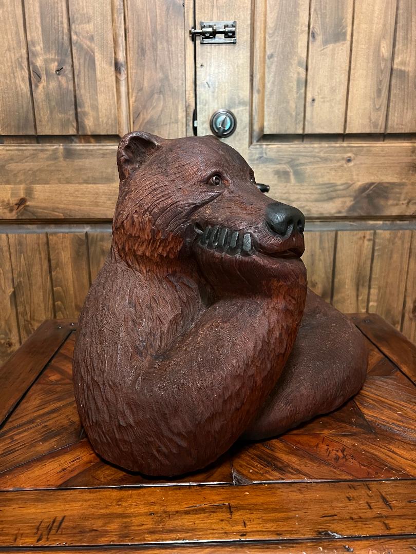 Carved Wooden Bear Bust 15" Statue By Artist R. L. Blair