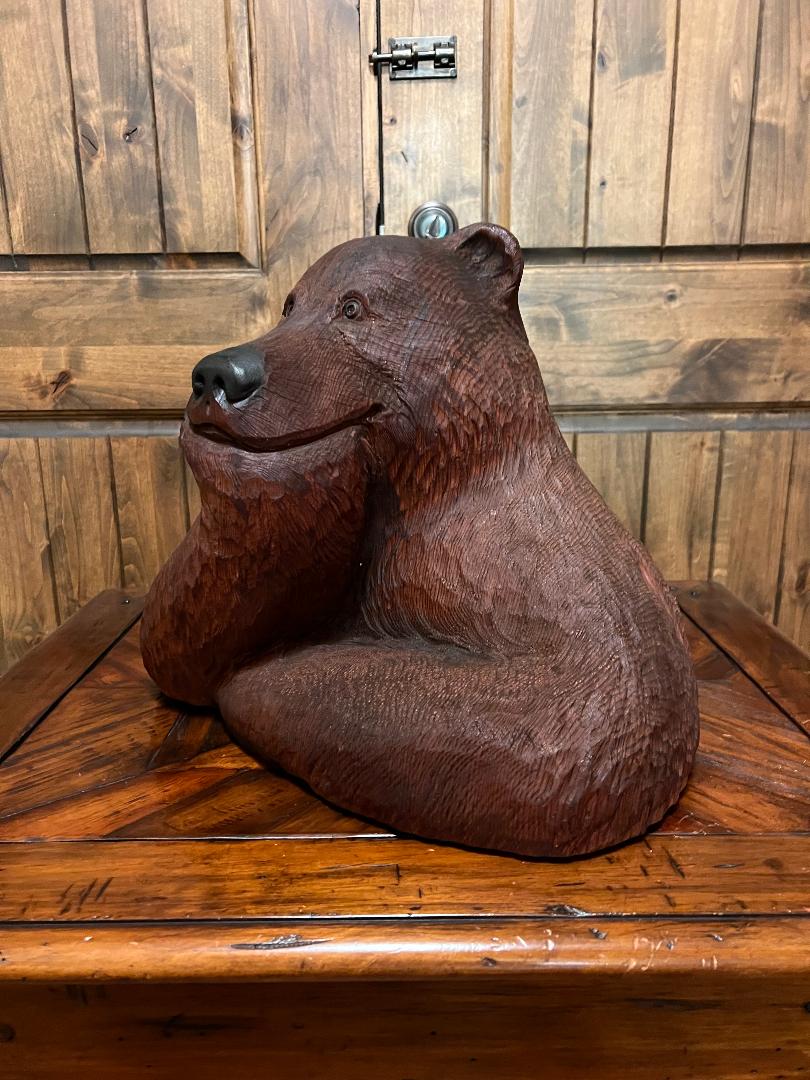 Carved Wooden Bear Bust 15" Statue By Artist R. L. Blair