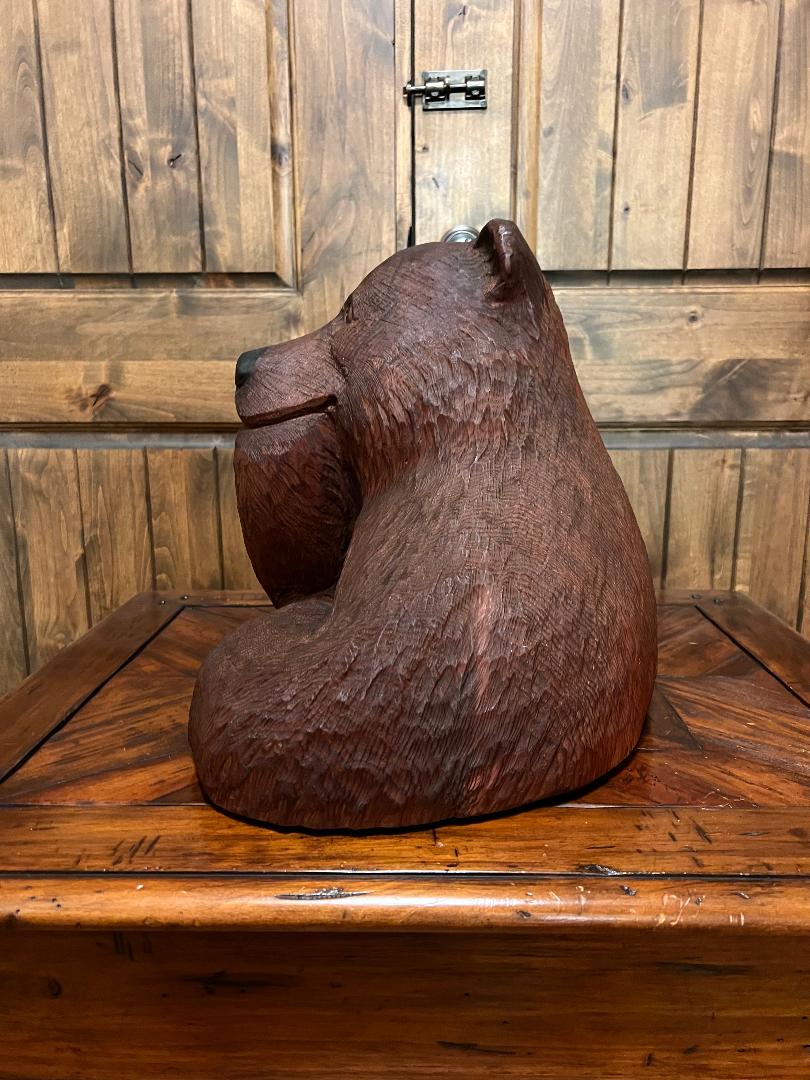 Carved Wooden Bear Bust 15" Statue By Artist R. L. Blair