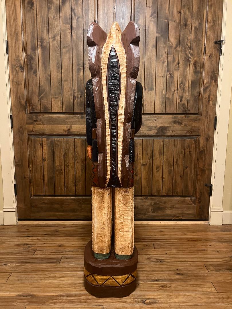 Frank Gallagher 5 Ft Cigar Store Indian Blue Coat with Rifle Carved Wooden Statue