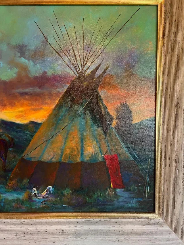 Oil Painting On Canvas by Sam Iddings Native American Horses Tee Pee