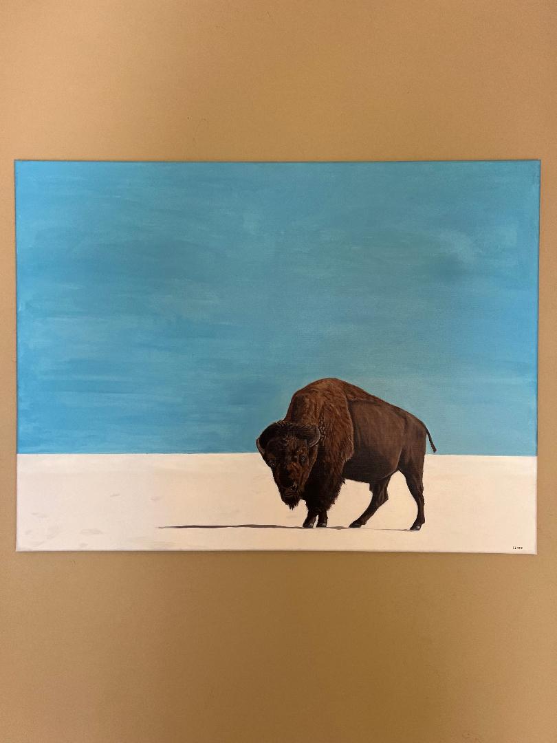 White Earth Bison Winter 30 x 40 Oil on Canvas Painting by Julian Centofante
