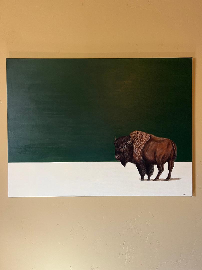 White Earth Bison Spring 30 x 40 Oil on Canvas Painting by Julian Centofante