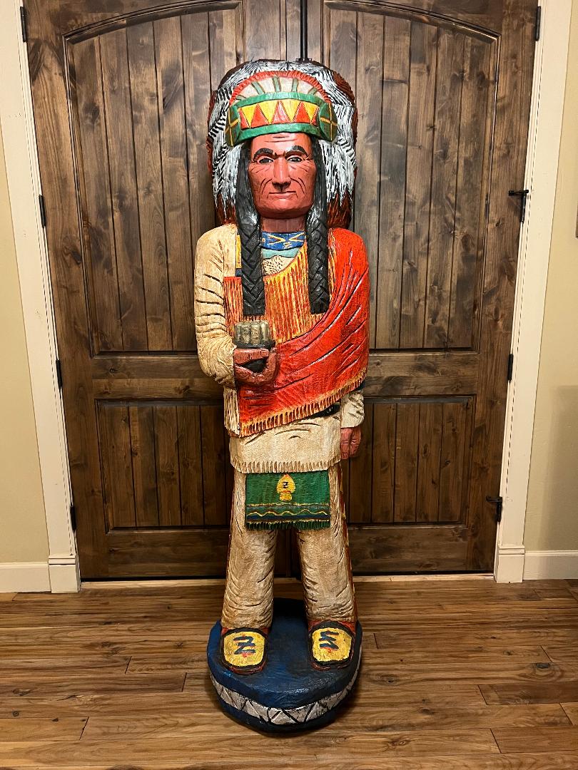 Giant 6' 8" Mike Brumfield Cigar Store Indian wood carving statue