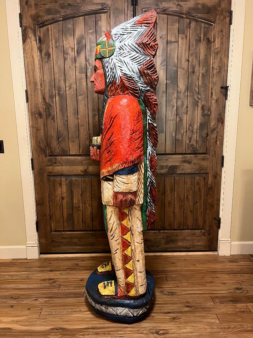Giant 6' 8" Mike Brumfield Cigar Store Indian wood carving statue