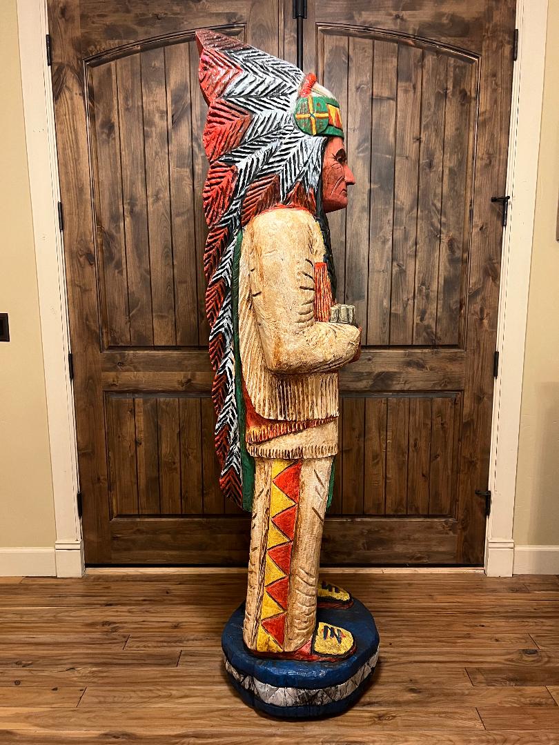 Giant 6' 8" Mike Brumfield Cigar Store Indian wood carving statue