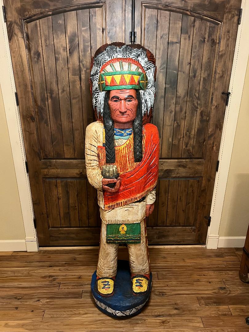 Giant 6' 8" Mike Brumfield Cigar Store Indian wood carving statue