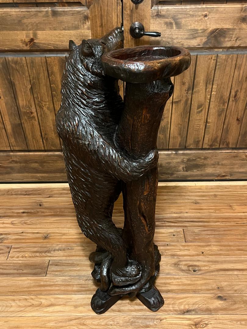 Carved Wood Bear 19th Century Swiss Black Forest Stand Tray