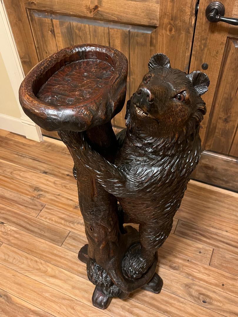 Carved Wood Bear 19th Century Swiss Black Forest Stand Tray