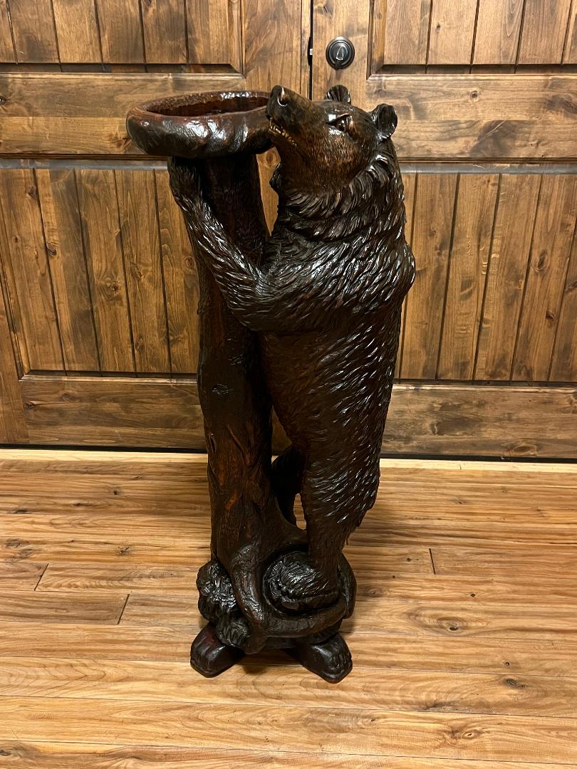 Carved Wood Bear 19th Century Swiss Black Forest Stand Tray
