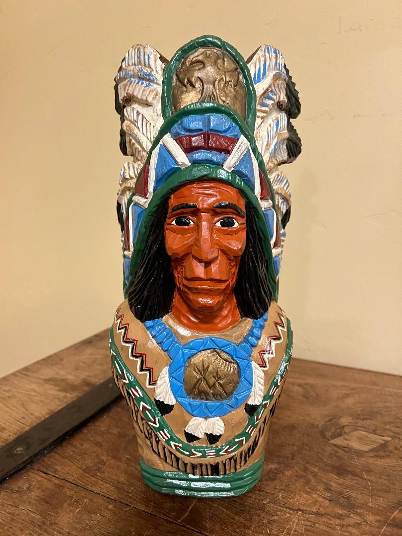 Vintage Ralph Gallagher 16.5" Indian Chief Bust Carved Wooden Statue