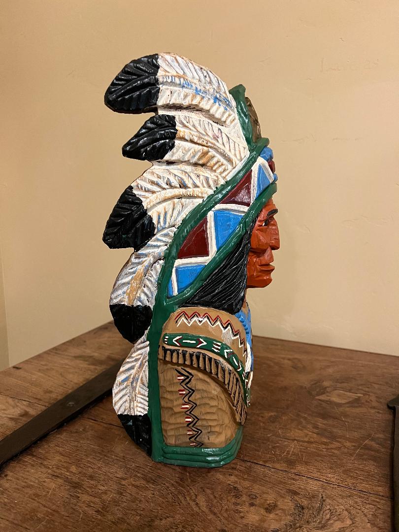 Vintage Ralph Gallagher 16.5" Indian Chief Bust Carved Wooden Statue