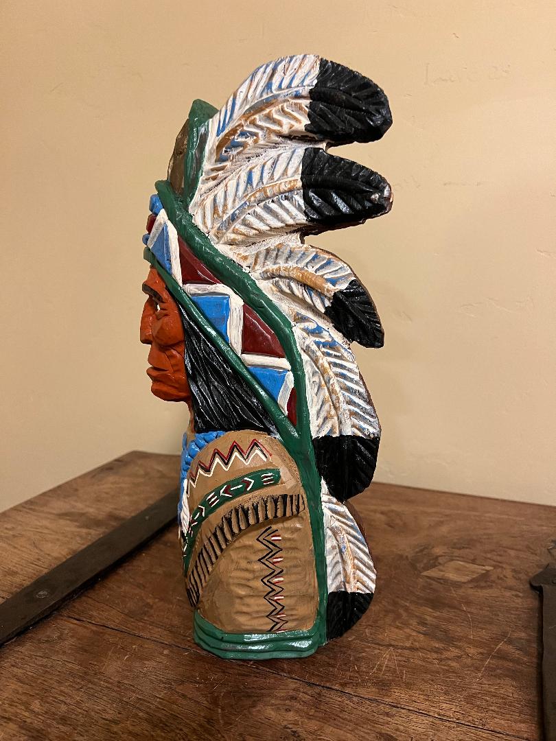 Vintage Ralph Gallagher 16.5" Indian Chief Bust Carved Wooden Statue