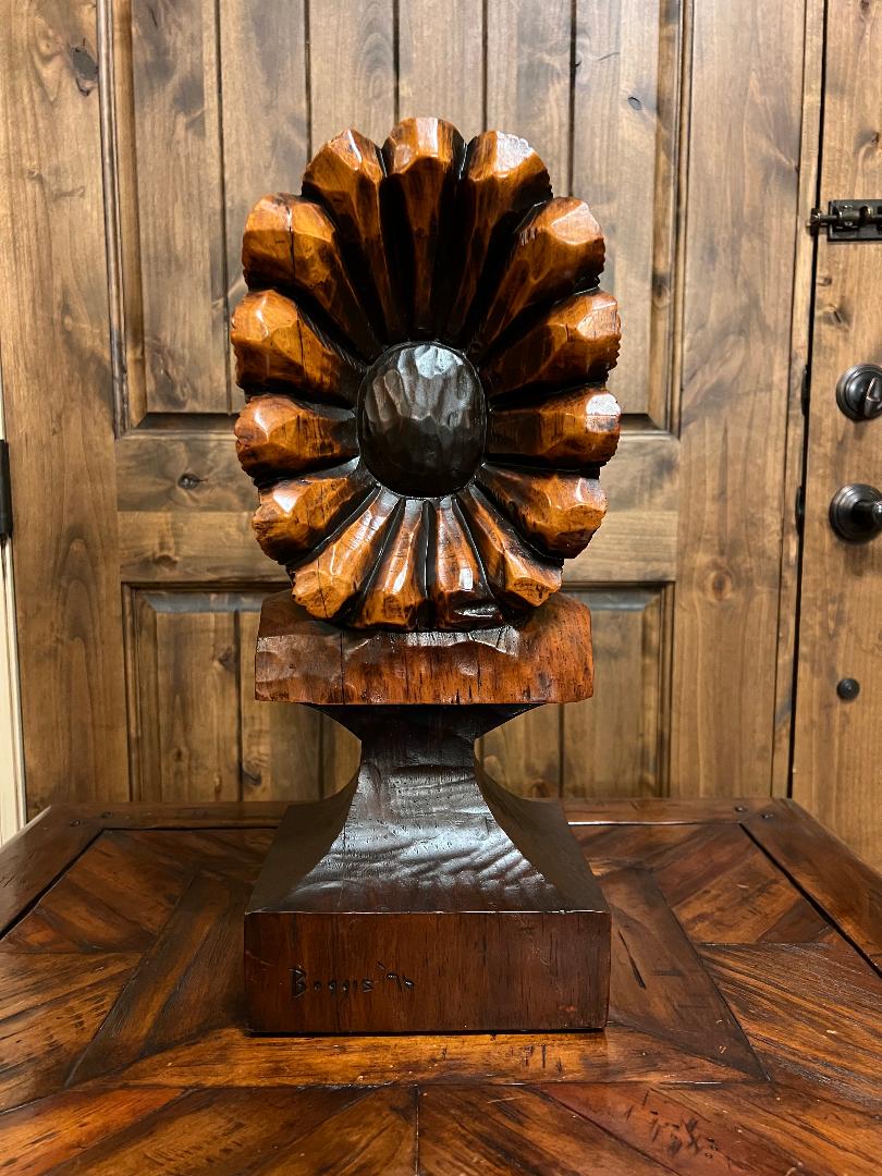 Vintage Ed Boggis 18.5" Indian Chief Carved Wooden Bust Statue