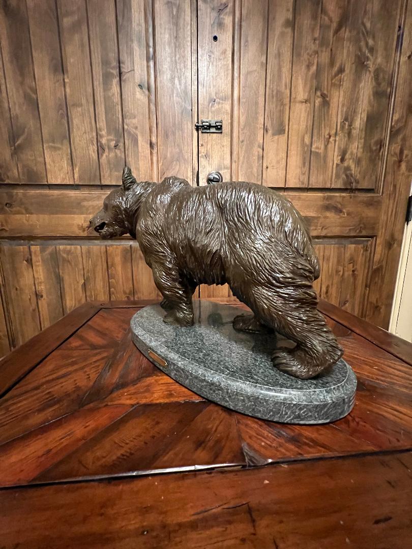 Bronze Bear Statue On Marble Base 12.5" By French Artist Barye