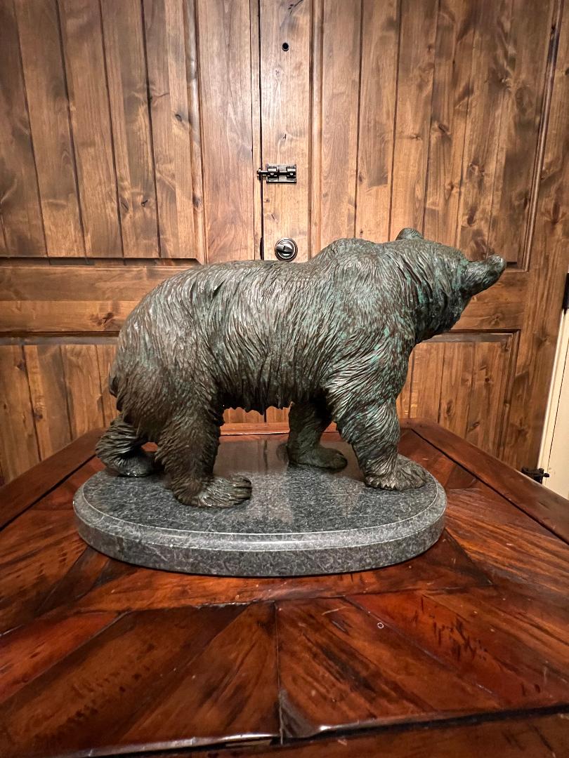 Bronze Bear Statue On Marble Base 12.5" By French Artist Barye