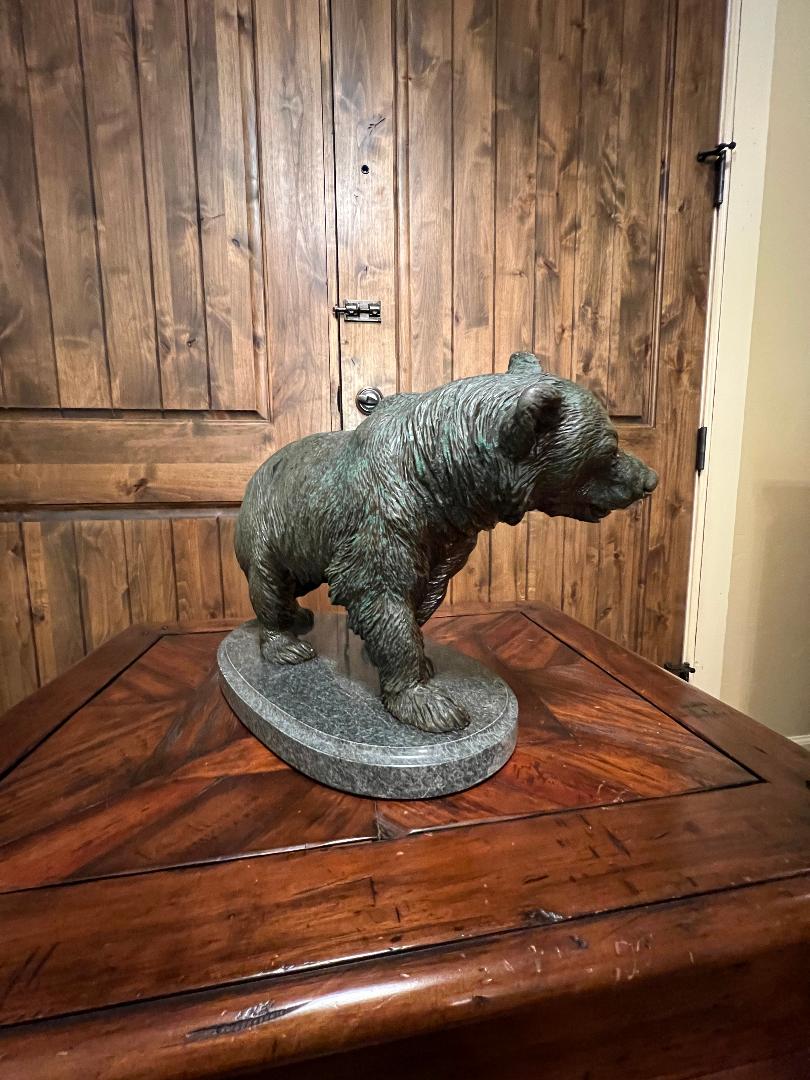 Bronze Bear Statue On Marble Base 12.5" By French Artist Barye