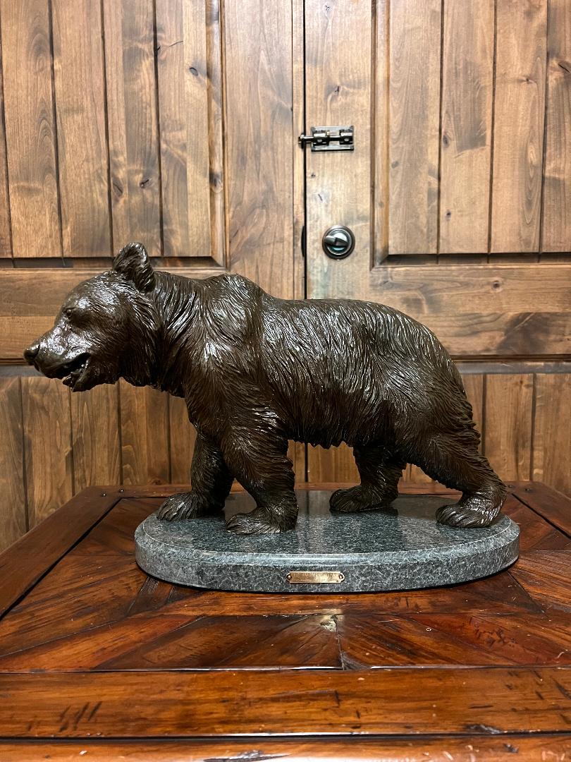 Bronze Bear Statue On Marble Base 12.5" By French Artist Barye