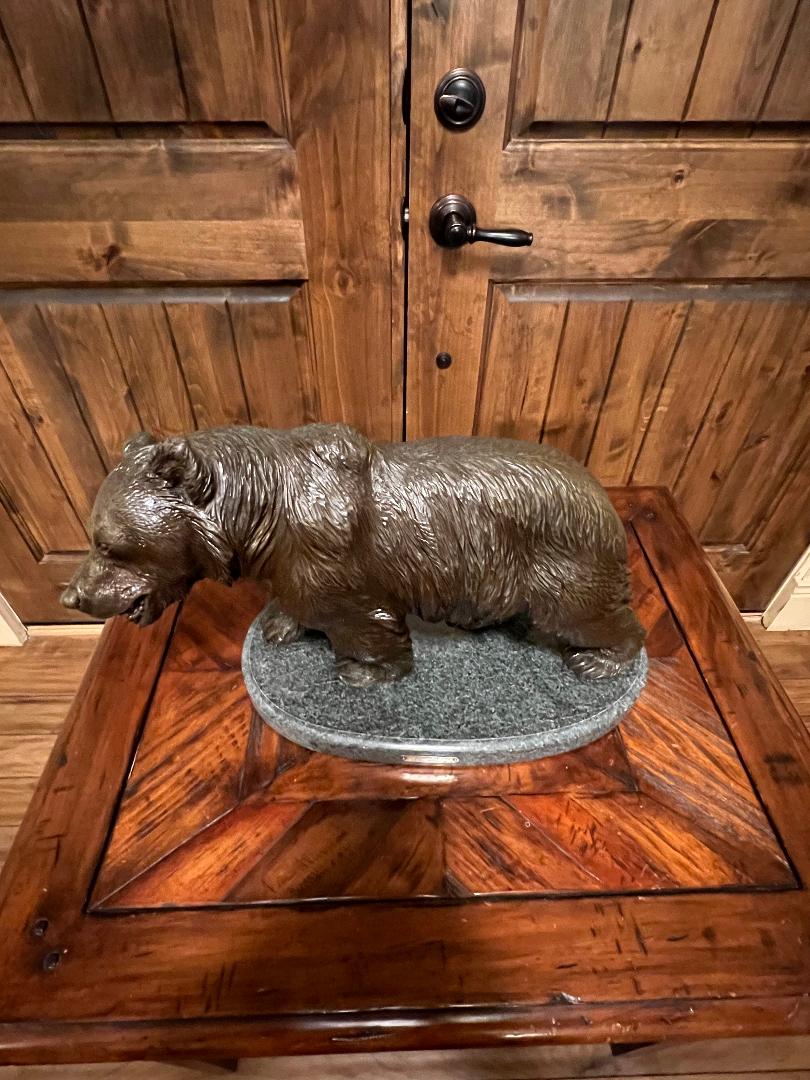 Bronze Bear Statue On Marble Base 12.5" By French Artist Barye