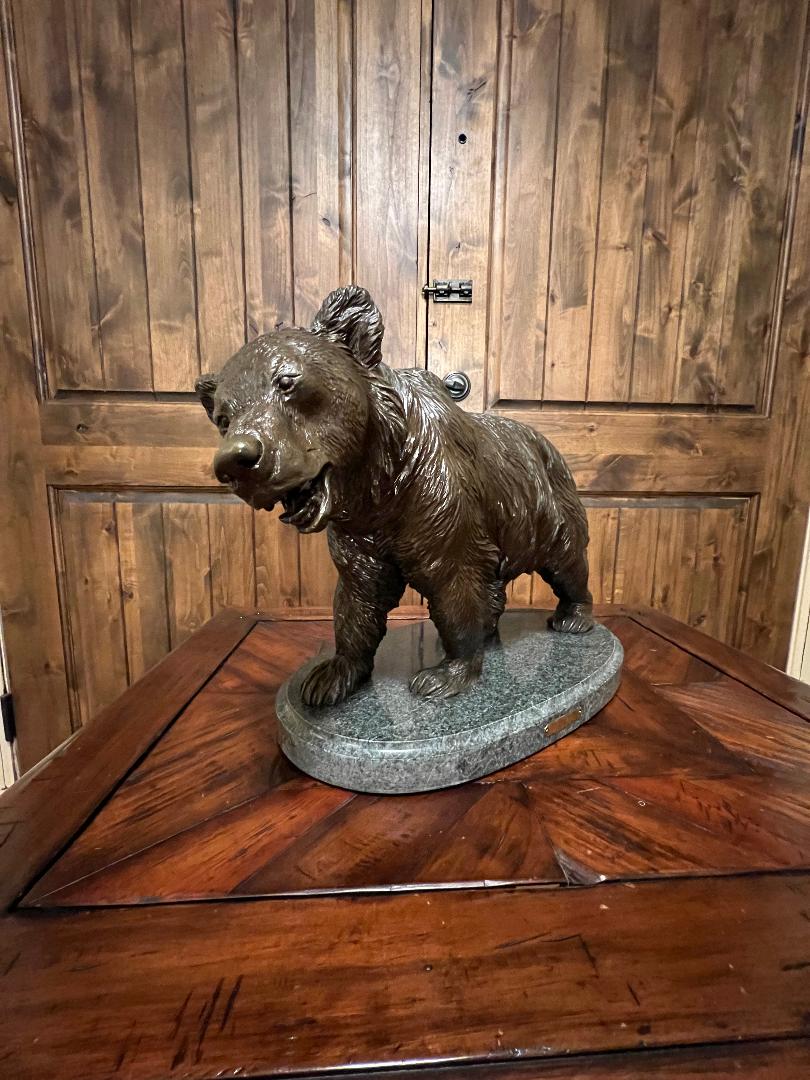 Bronze Bear Statue On Marble Base 12.5" By French Artist Barye