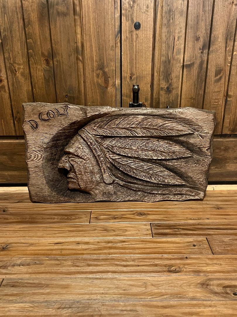 Vintage Indian Chief Carved Wooden Sign