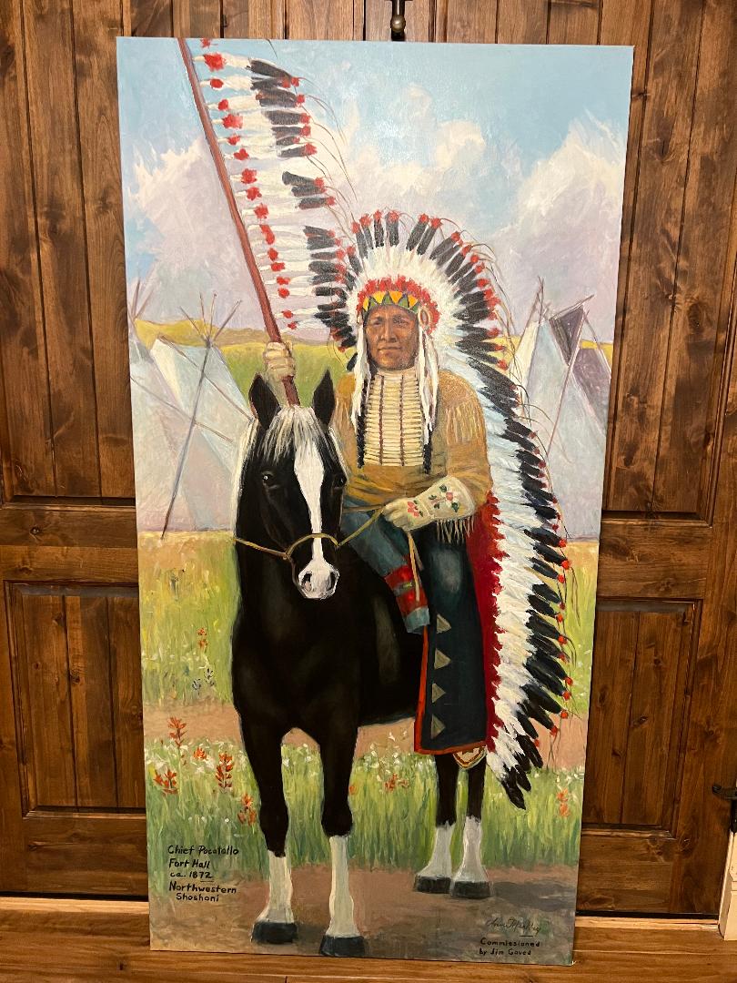 Oil On Canvas Painting by Anne Merkley Native American Chief Pocatello