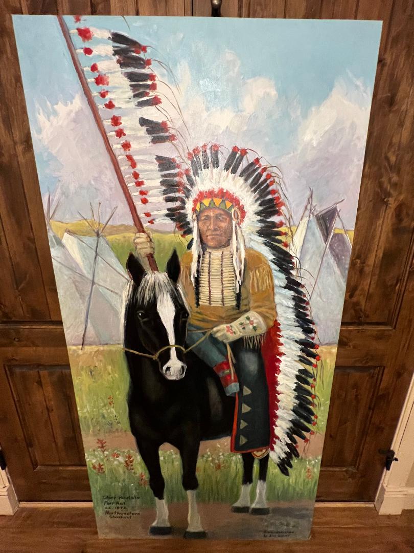 Oil On Canvas Painting by Anne Merkley Native American Chief Pocatello