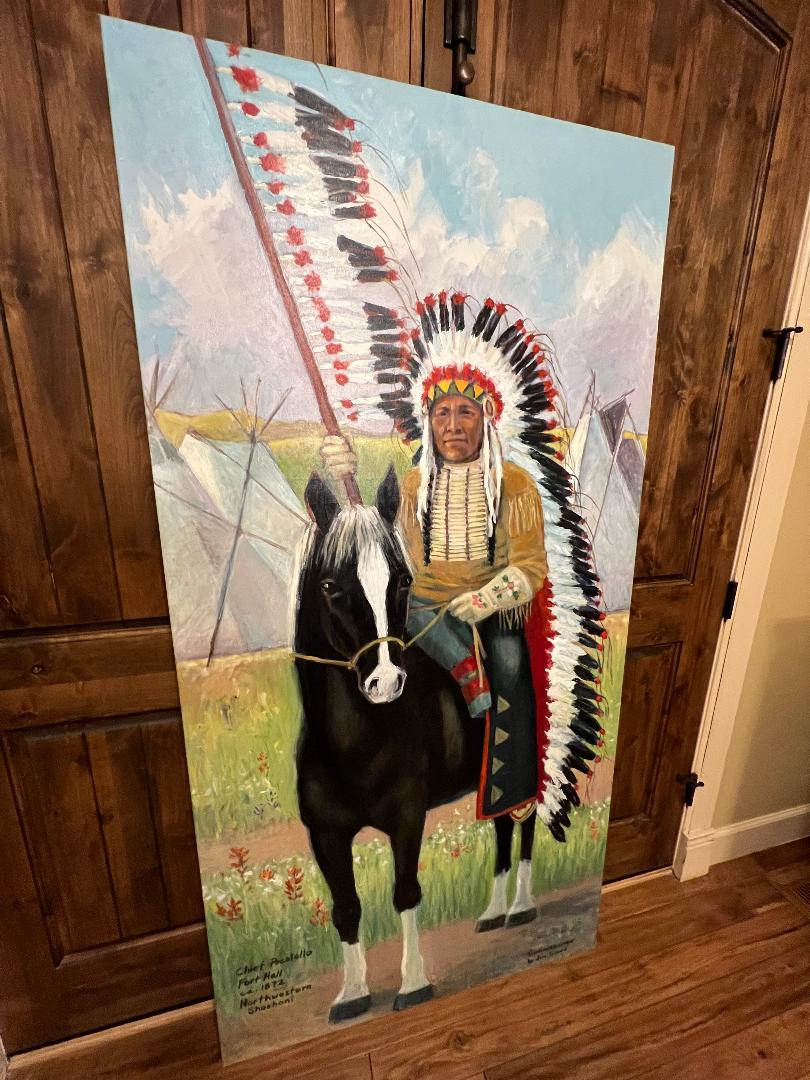 Oil On Canvas Painting by Anne Merkley Native American Chief Pocatello