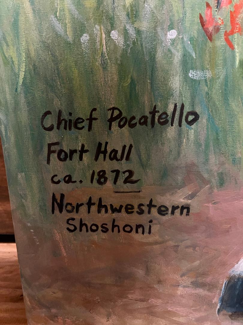 Oil On Canvas Painting by Anne Merkley Native American Chief Pocatello