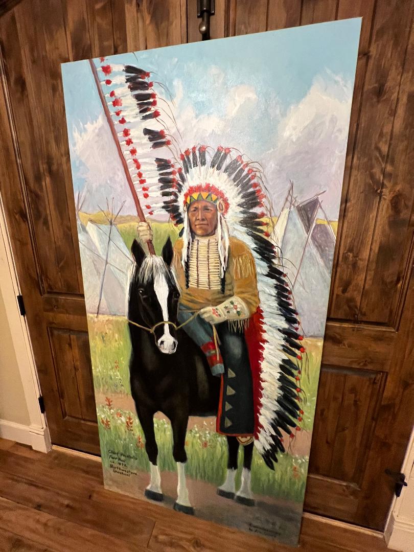 Oil On Canvas Painting by Anne Merkley Native American Chief Pocatello