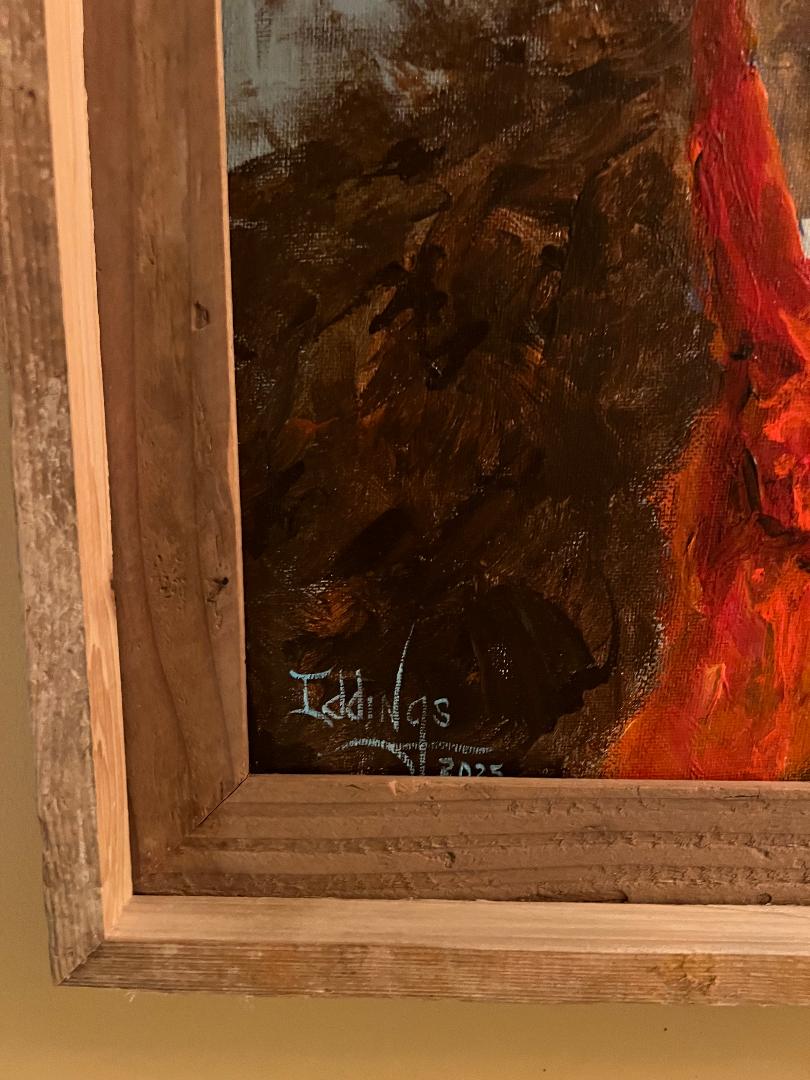 Oil On Board Painting by Sam Iddings Cowboy Native American Horses  Buffalo" Charlie's Trails "