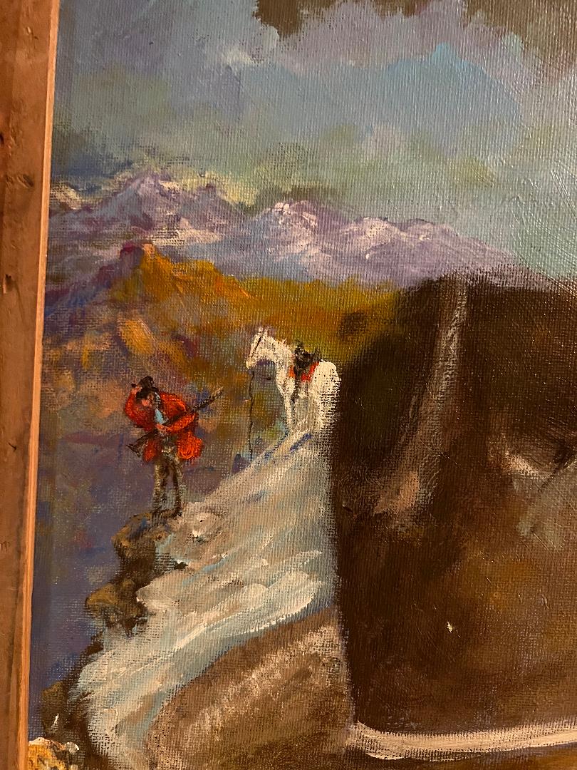 Oil On Board Painting by Sam Iddings Cowboy Native American Horses  Buffalo" Charlie's Trails "