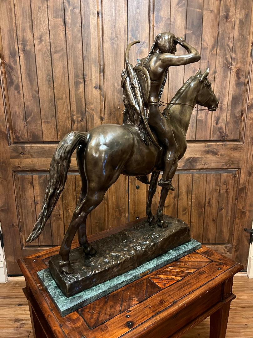 Large 33" Bronze Sculpture " Indian Scout " By Cyrus Dallin