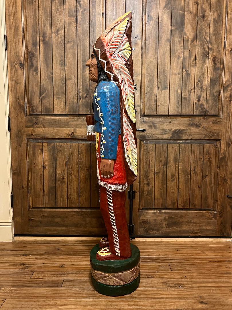 Vintage Delaney 5 Ft Cigar Store Indian Carved Wooden Statue