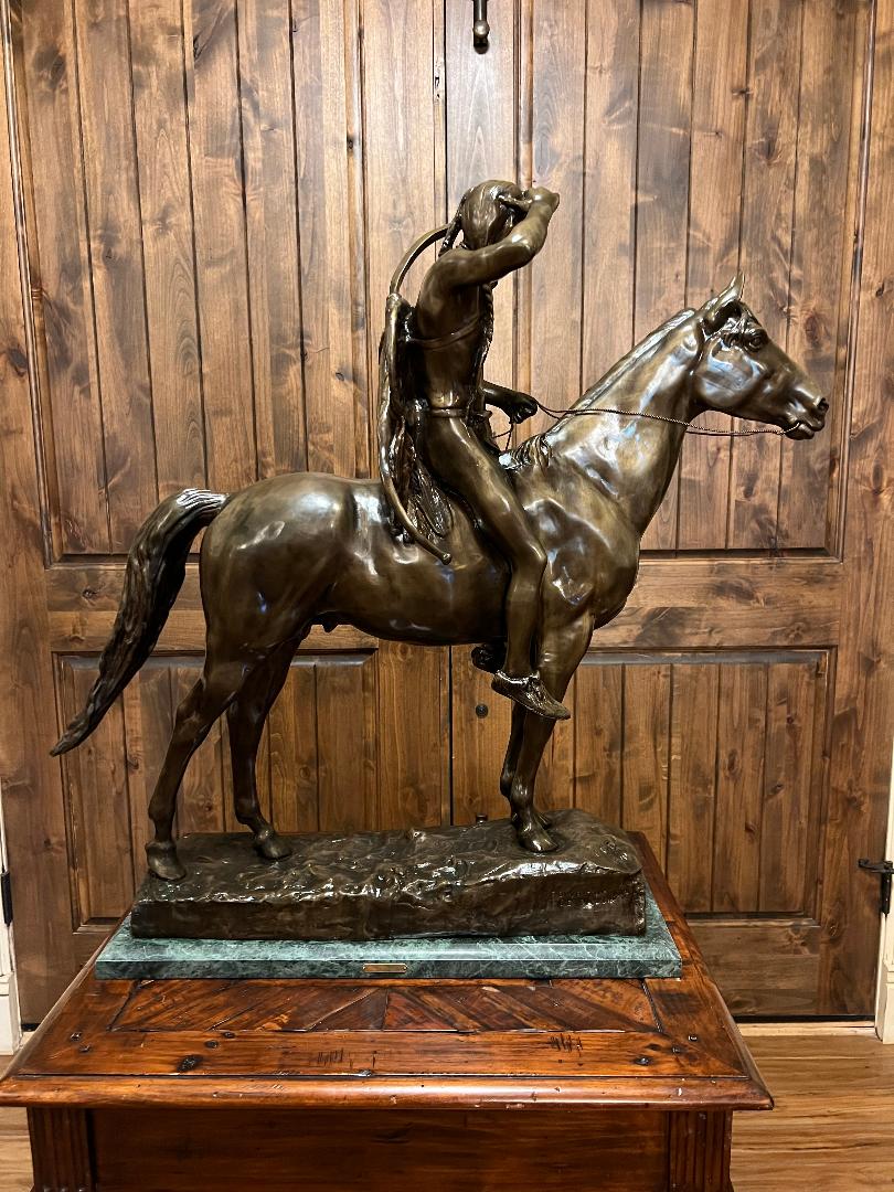 Large 33" Bronze Sculpture " Indian Scout " By Cyrus Dallin