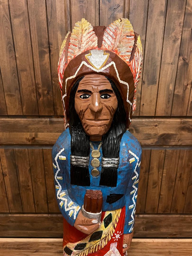 Vintage Delaney 5 Ft Cigar Store Indian Carved Wooden Statue